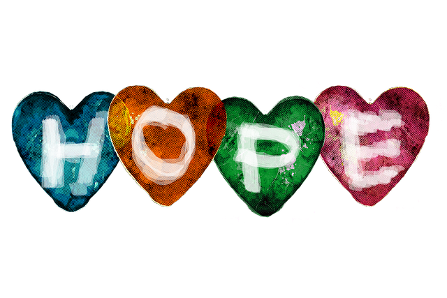 The word Hope in Hearts