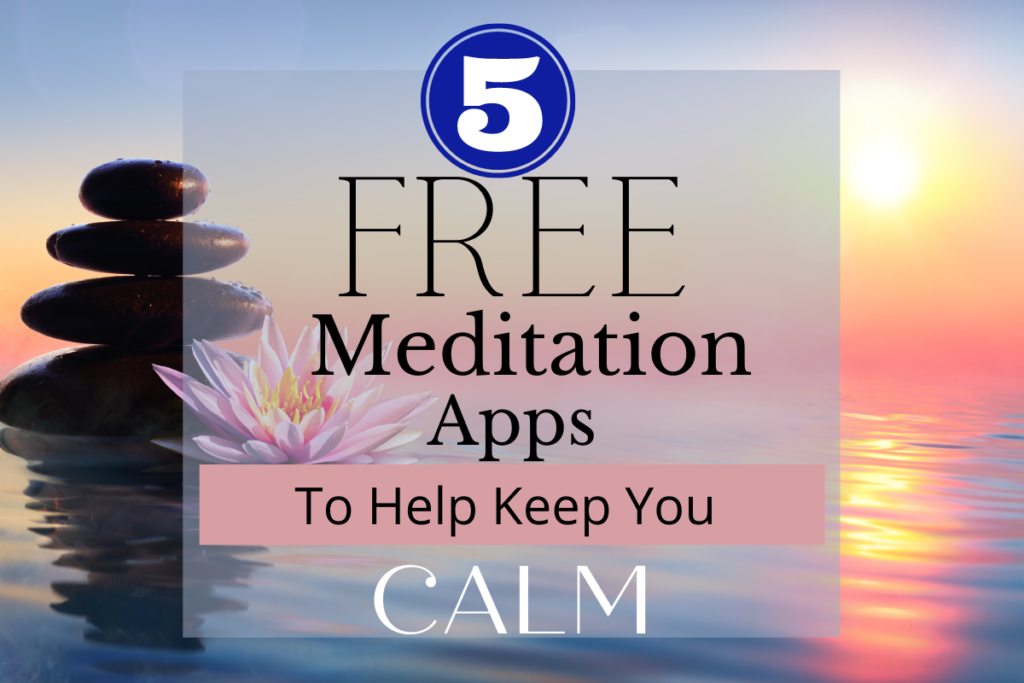 5 free meditation apps to help keep you calm.  image of  shallow water with 4 flat stones stacked up.